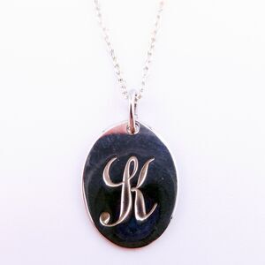 Oval Cursive Letter "K" Initial Sterling Silver Pendant Necklace 18" NWOT